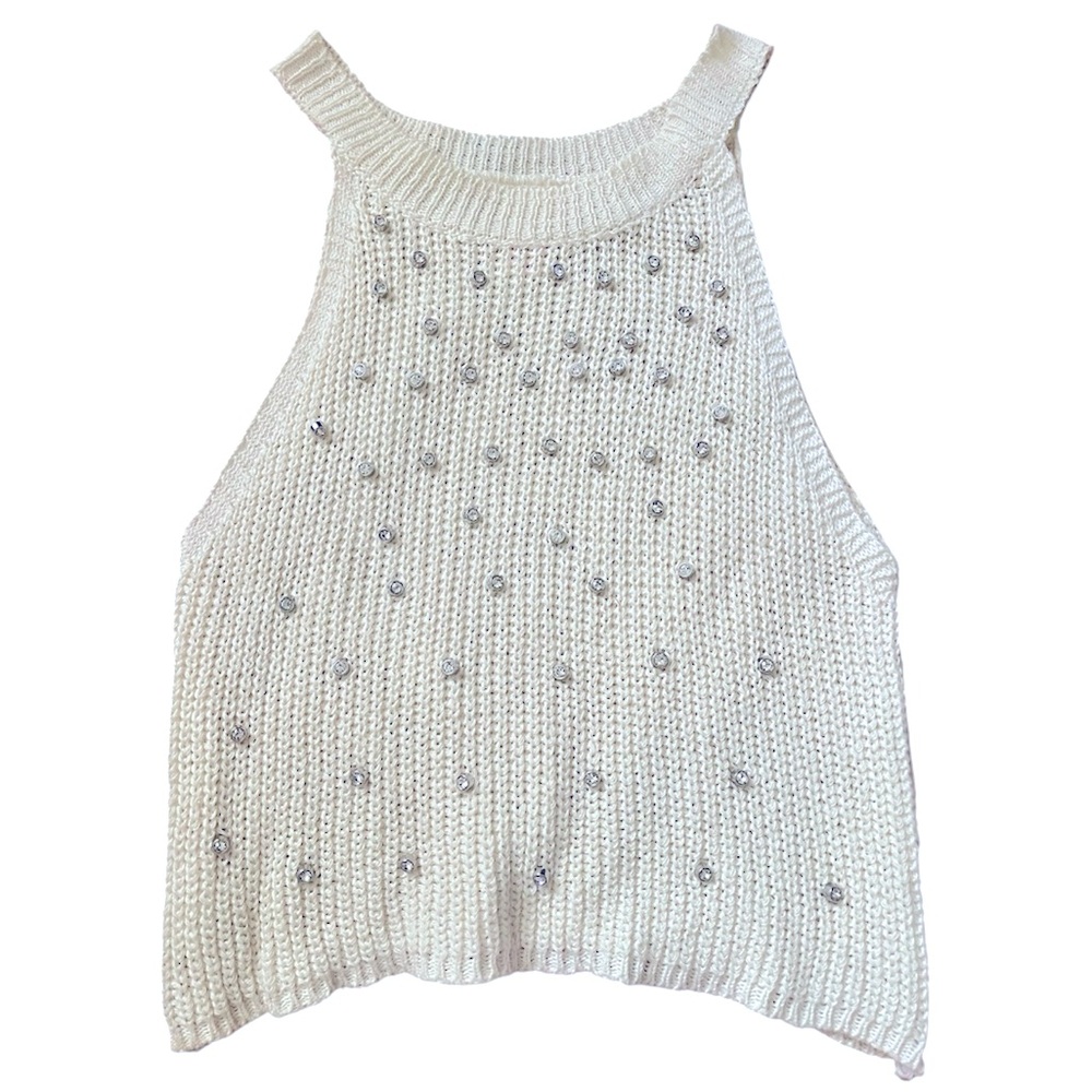 Rhinestone Studded Size Small Knit Crop Top